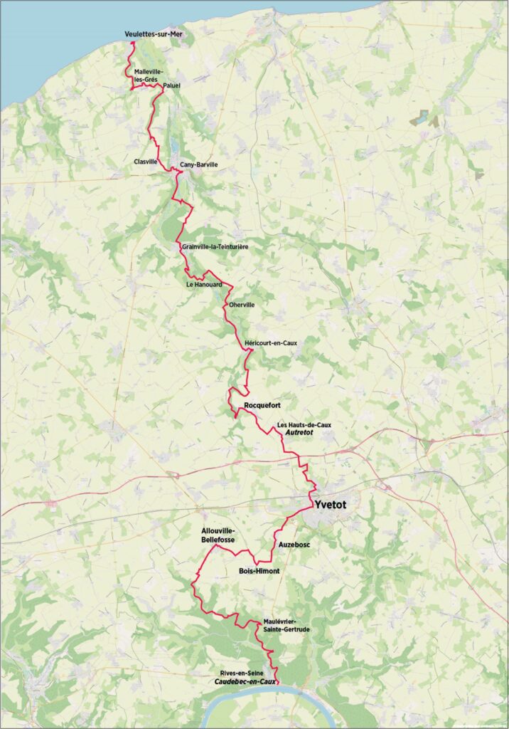 Tracé du GR211 ® de Rives-en-Seine à Veulettes-sur-Mer.